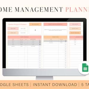 Home Management Planner | Digital House Maintenance Tracker | House Cleaning Schedule | Google Sheets Spreadsheet Template