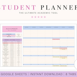 Digital Student Planner | College Planner | Course Tracker | Google Sheets | Assignment Tracking Spreadsheet