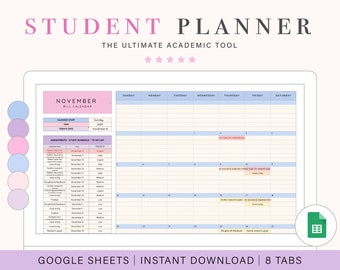 Digital Student Planner | College Planner | Course Tracker | Google Sheets | Assignment Tracking Spreadsheet