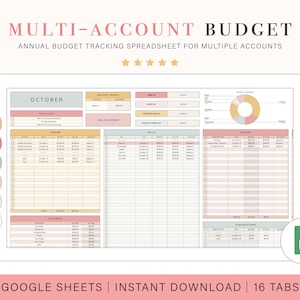Hoja de cálculo de presupuesto para múltiples cuentas / Presupuesto para múltiples cuentas / Hoja de cálculo de presupuesto de débito y crédito para hojas de cálculo de Google / Seguimiento de ahorros