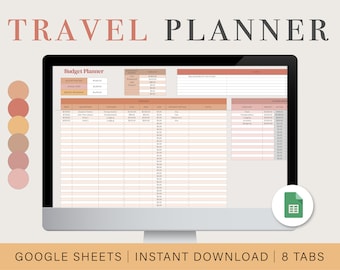 Digital Travel Planner | Google Sheets Spreadsheet | Packing List | Vacation Budget Planner | Trip Itinerary