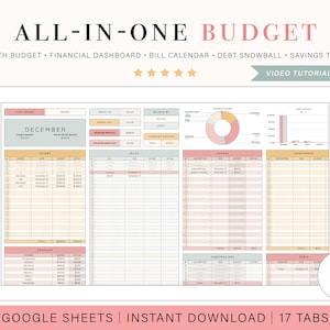 Foglio di calcolo per il budget completo / Foglio di calcolo per il budget di Google Sheets / Pianificatore di rimborso del debito / Pianificatore di risparmio / Pianificatore finanziario