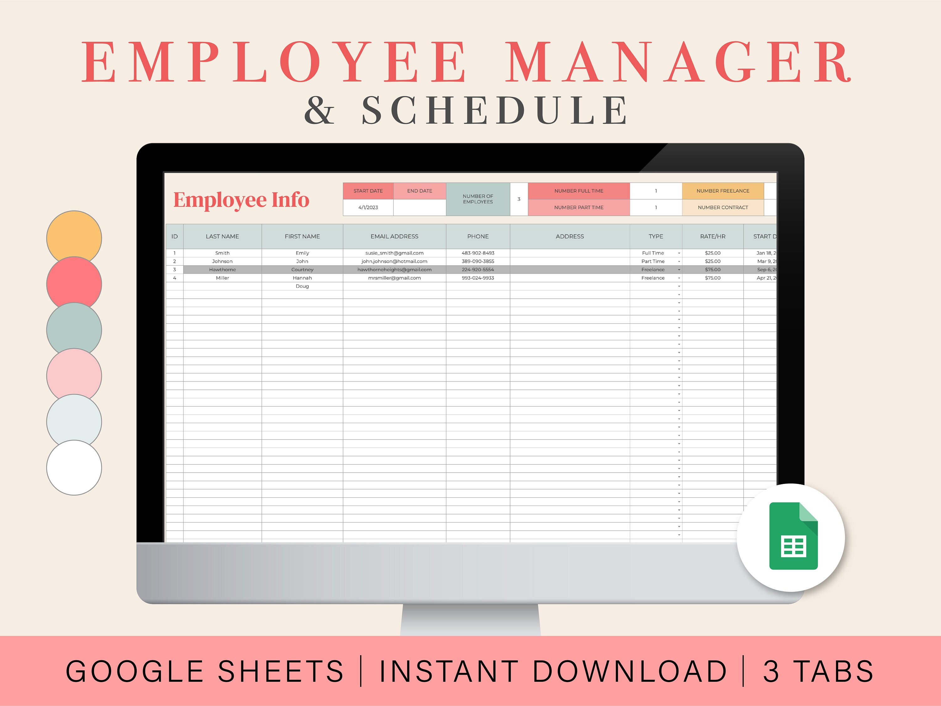 Employee Info and Absence Tracker Monthly Employee Schedule Etsy