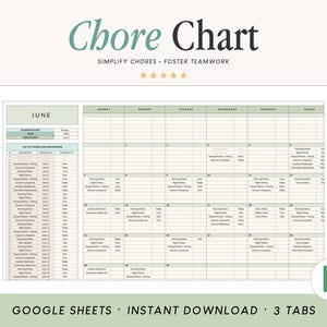 Family Chore Chart Spreadsheet | Weekly and Monthly Cleaning Schedule | Google Sheets Template