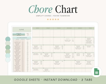 Family Chore Chart Spreadsheet | Weekly and Monthly Cleaning Schedule | Google Sheets Template