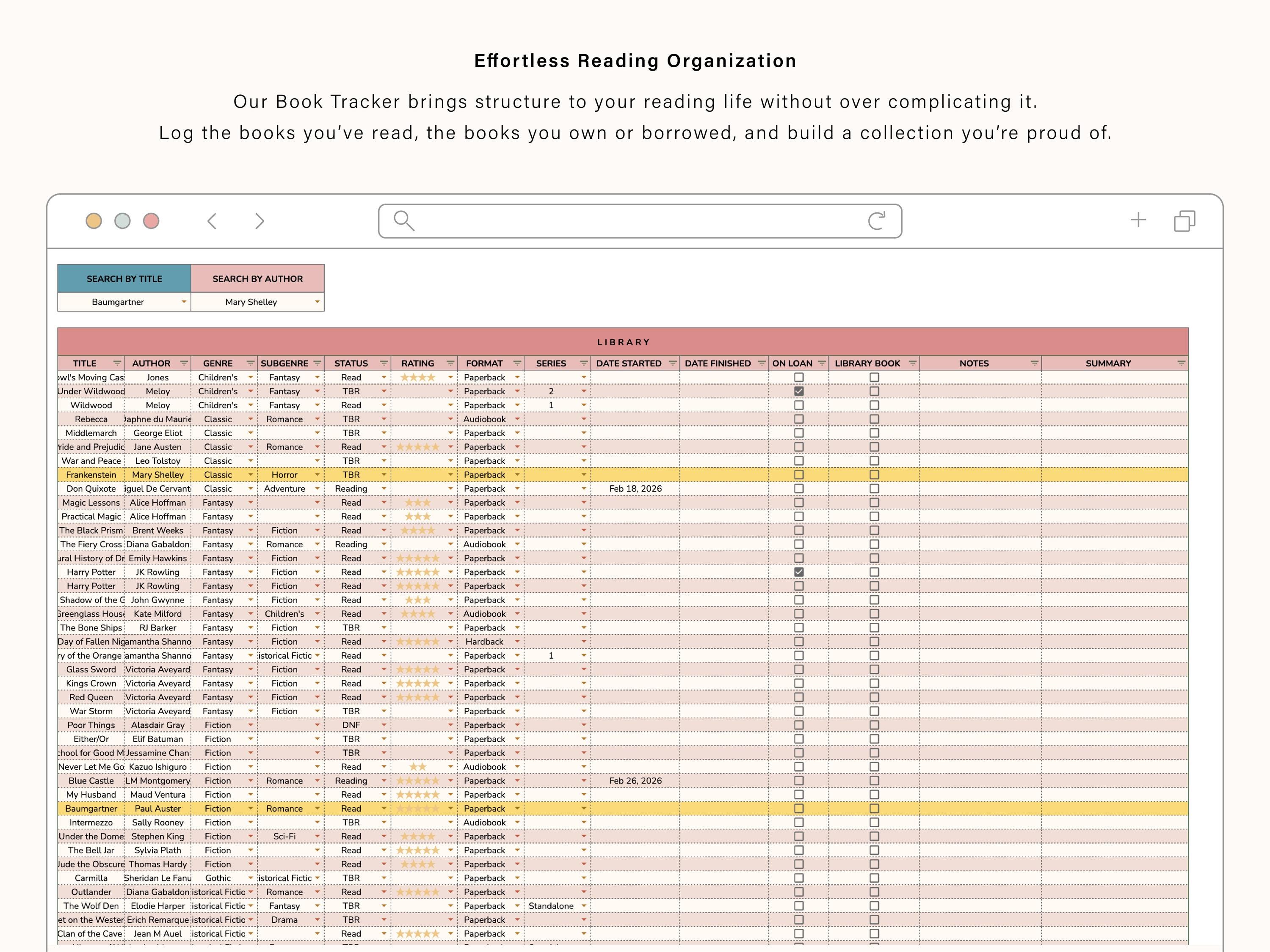 Book Tracker Spreadsheet for Google Sheets | Reading Log | Digital ...