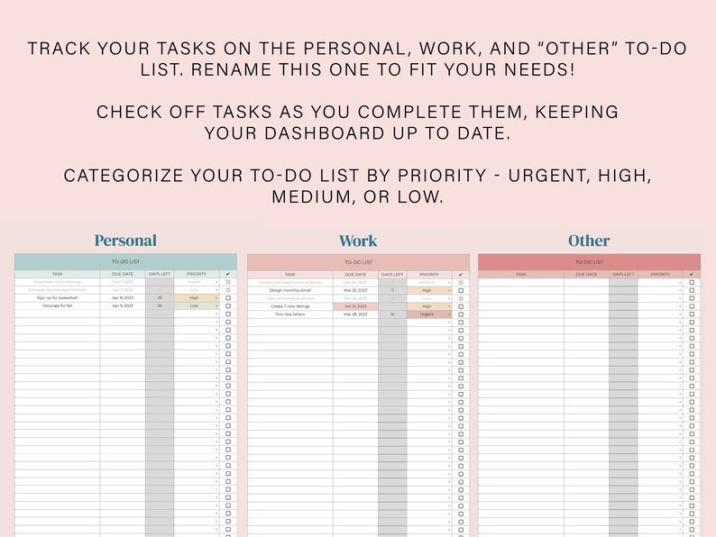 Task Tracking Spreadsheet Task Planner Digital to Do List - Etsy
