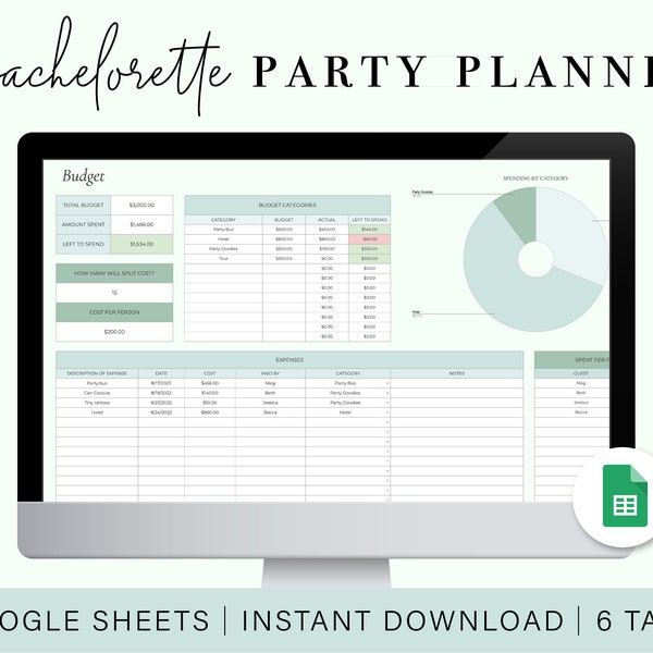 Bachelorette Party Planning Spreadsheet | Bachelorette Trip Planner | Google Sheets Spreadsheet Template