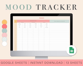 Mood Tracker Spreadsheet | Mood Tracking Template | Google Sheets | Spreadsheet Template | Monthly Mood Tracker