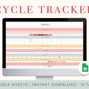 Digital Period Tracker | Menstrual Cycle Tracking | Google Sheets Spreadsheet | Period Tracking Planner