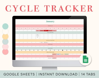 | digital Period Tracker | de suivi du cycle menstruel | de feuille de calcul Google Sheets Planificateur de suivi de période
