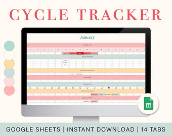 Rastreador digital del período / Seguimiento del ciclo menstrual / Hoja de cálculo de Google Sheets / Planificador de seguimiento del período