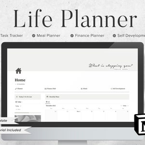 Notion Life Planner Template | Digital Planner | Task Tracker | Meal Planning | Finance Planner | Book Tracker