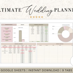 Wedding Planning Spreadsheet | Wedding Budget Planner | Wedding Checklist | Wedding Guest List | Google Sheets Template