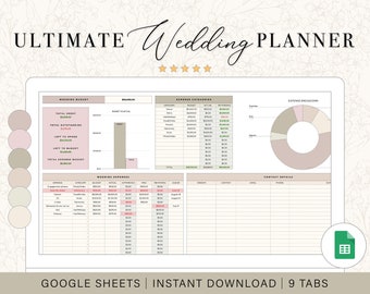 Hoja de cálculo de planificación de bodas / Planificador de presupuesto de bodas / Lista de verificación de bodas / Lista de invitados de bodas / Plantilla de hojas de cálculo de Google