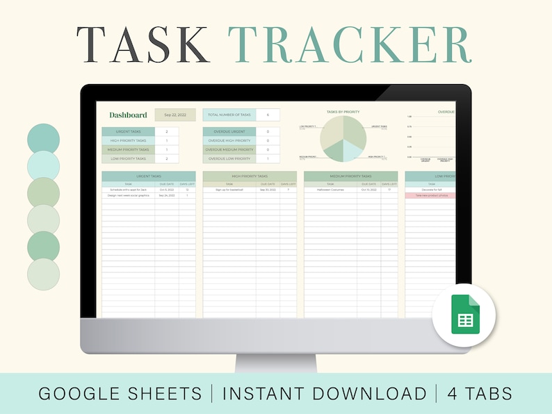 Task tracking spreadsheet task planner digital to do list etsy