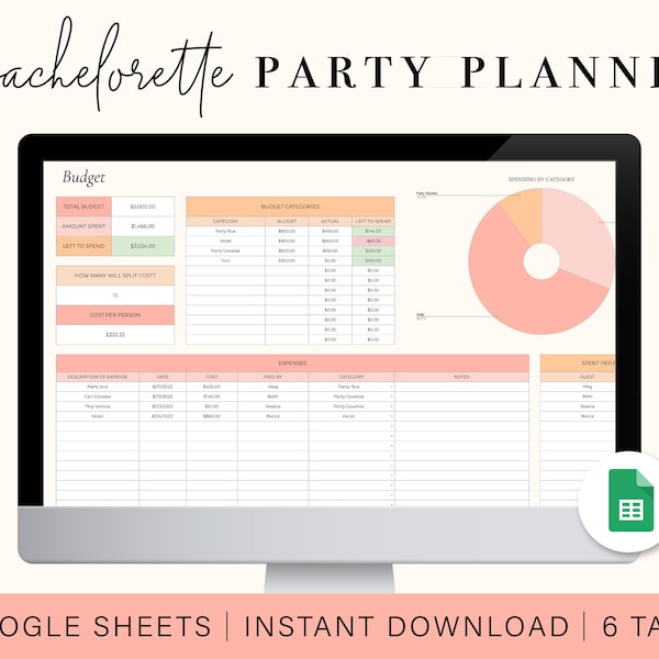 Planertabelle Junggesellenabschiene | Bachelorette Trip Planner | Google Sheets Tabellenvorlage