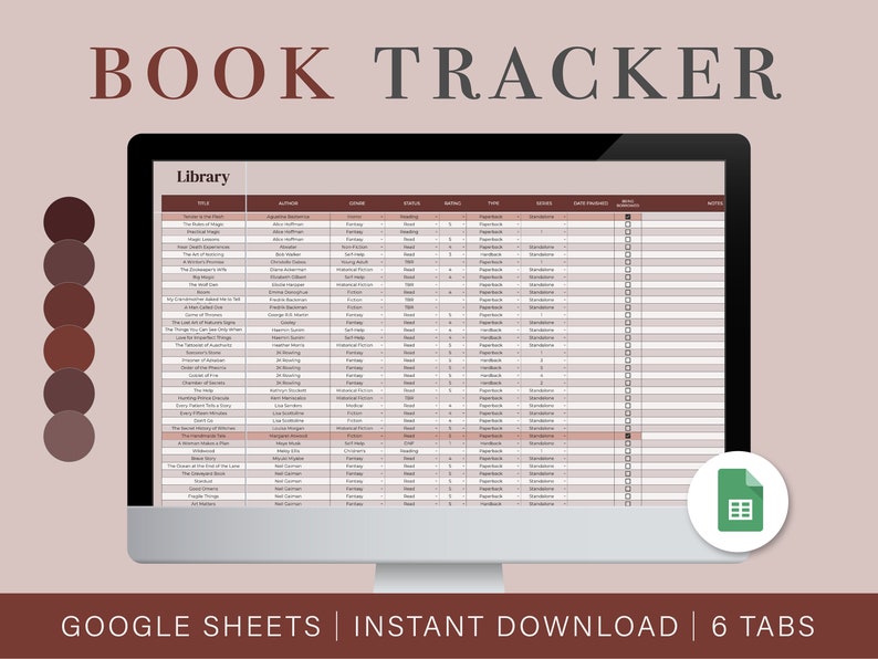 Book Tracker Spreadsheet Reading Log Google Sheets Etsy