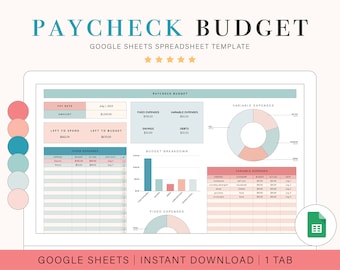 Paycheck Budget Spreadsheet for Google Sheets Template for Budgeting Paycheck Planner to Budget by Paycheck