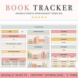 Book Tracker Spreadsheet for Google Sheets | Reading Log | Digital Library