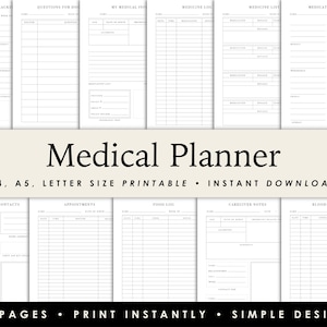 Medical Planner Printables | Printable Planner | Medical Binder Sheets | Medication Tracker | Digital Download | A4, A5, Letter Size