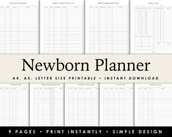 Newborn Planner | New Baby Printable Planner | Feeding Tracker | Diaper Log | Bundle | Digital Download | A4, A5, Letter Size