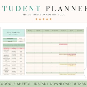 Digital Student Planner | College Planner | Course Tracker | Google Sheets | Assignment Tracking Spreadsheet