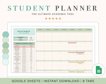 Digital Student Planner | College Planner | Course Tracker | Google Sheets | Assignment Tracking Spreadsheet