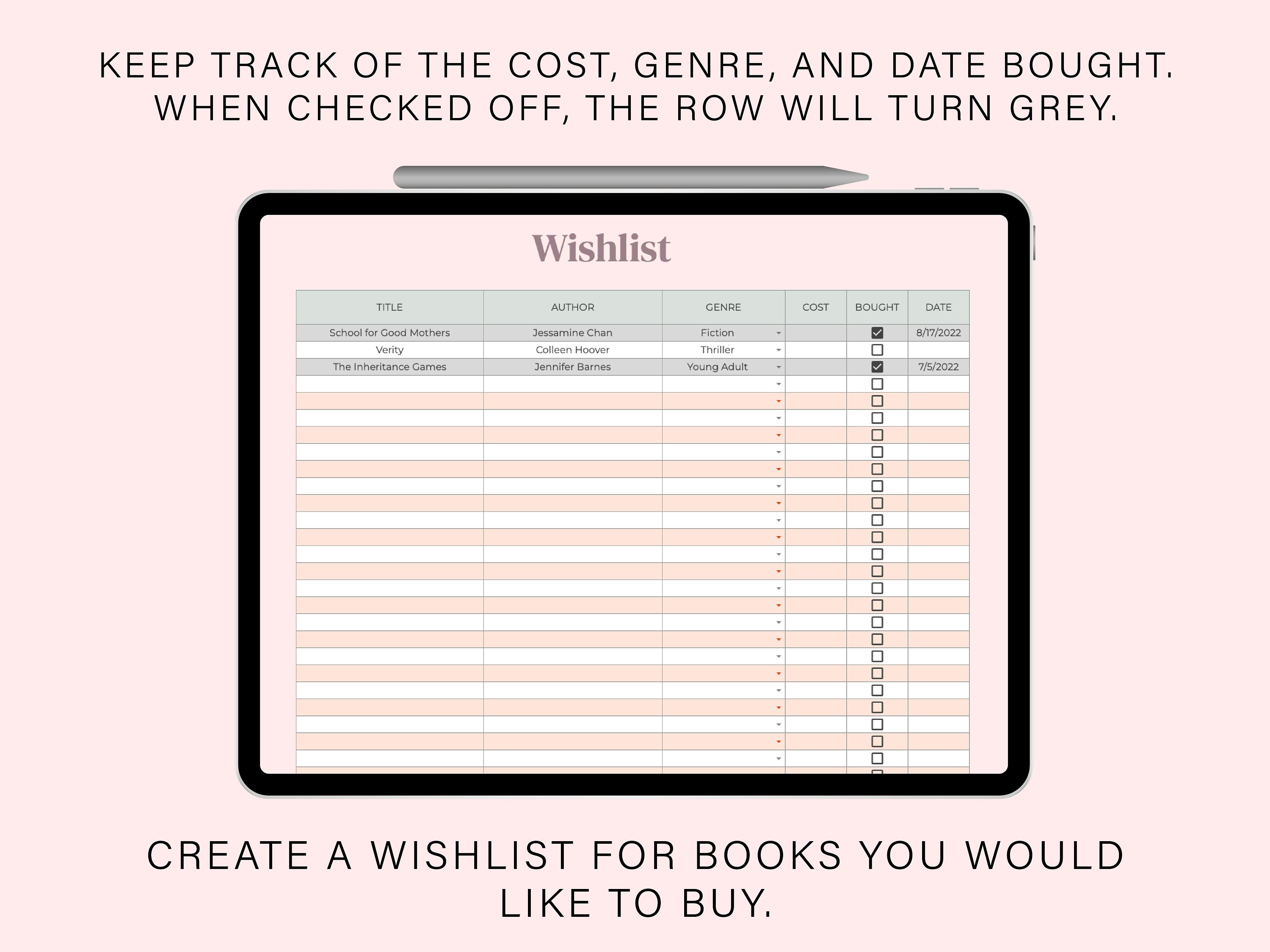 Book Tracker Spreadsheet Reading Log Google Sheets Etsy Canada