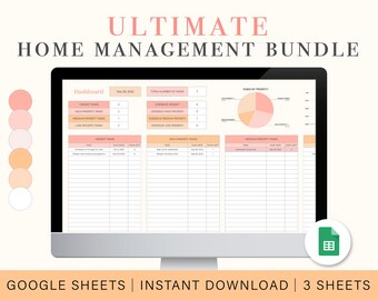 Ultimate Home Management Bundle | Task Tracker | Meal Planner | Digital Grocery List | Home Project Planner | Digital Life Planner