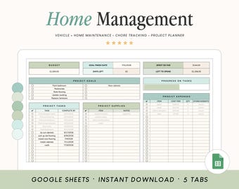 Home Management Planner | Vehicle Maintenance Schedule | Chore Chart and Cleaning Schedule | Google Sheets Template