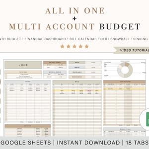Budget Spreadsheet Template for Multiple Accounts | Monthly Budget Spreadsheet | Debit and Credit Budget Spreadsheet for Google Sheets