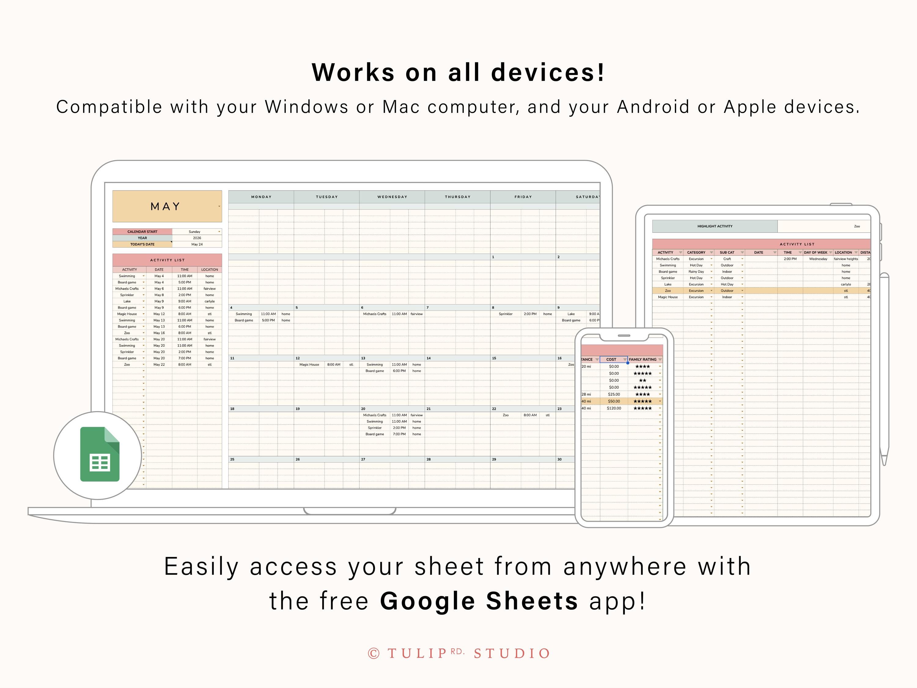 Activity Planner Spreadsheet | Google Sheets Template (digital Download ...