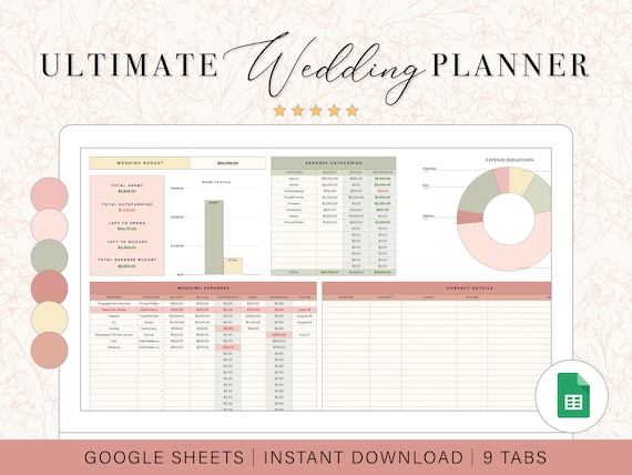Wedding Planning Spreadsheet | Wedding Budget Planner | Wedding Checklist | Wedding Guest List | Google Sheets Template