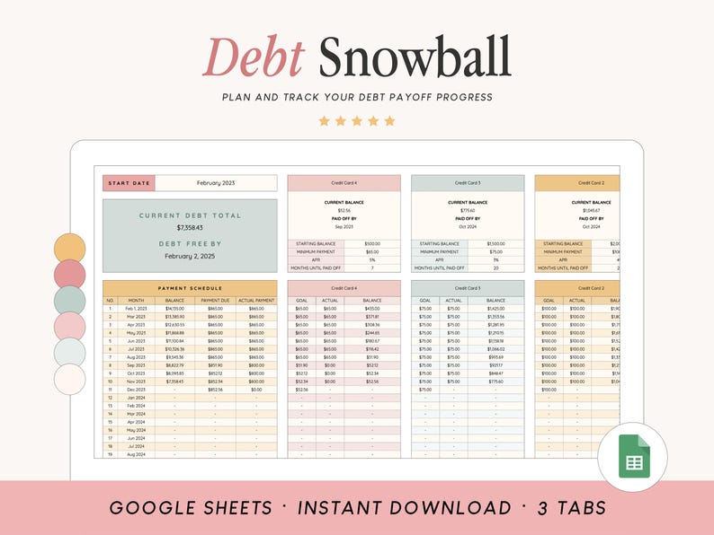Debt Snowball Spreadsheet | Debt Payoff Tracker | Google Sheets Debt Snowball Spreadsheet Template | Budget Spreadsheet image 1
