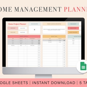Home Management Planner | Digital House Maintenance Tracker | House Cleaning Schedule | Google Sheets Spreadsheet Template