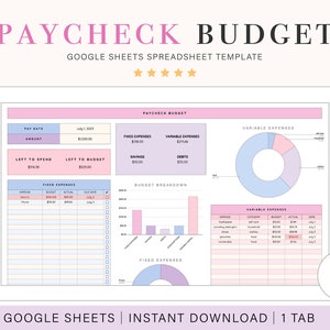 Paycheck Budget Spreadsheet for Google Sheets Template for Budgeting ...