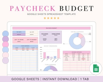 Paycheck Budget Spreadsheet for Google Sheets Template for Budgeting Paycheck Planner to Budget by Paycheck