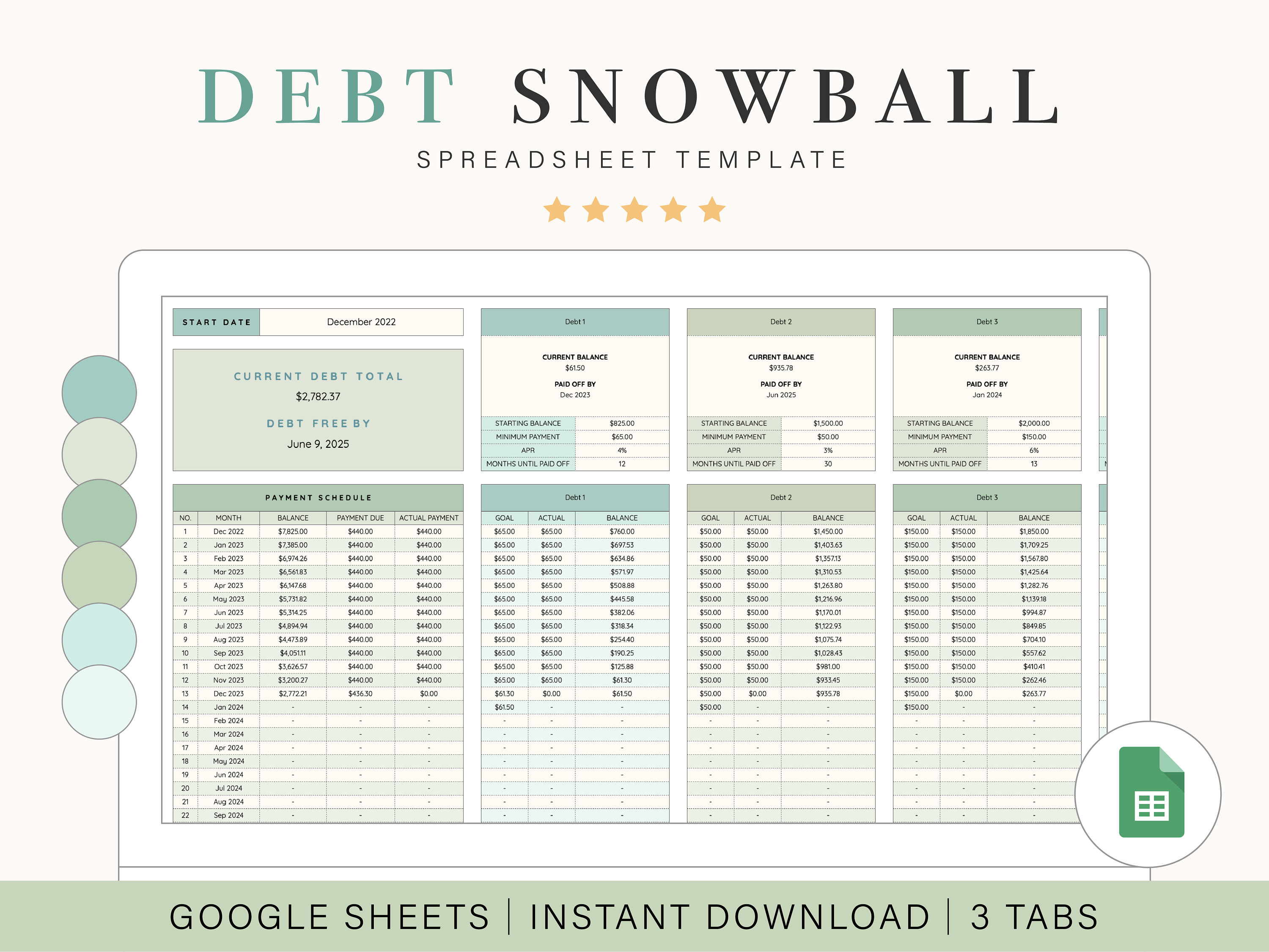Debt Snowball Spreadsheet | Debt Payoff Tracker | Google Sheets Debt Snowball Spreadsheet Template | Budget Spreadsheet