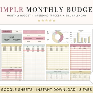 Monthly Budget Spreadsheet | Google Sheets Budget Template | Monthly Budget Planner