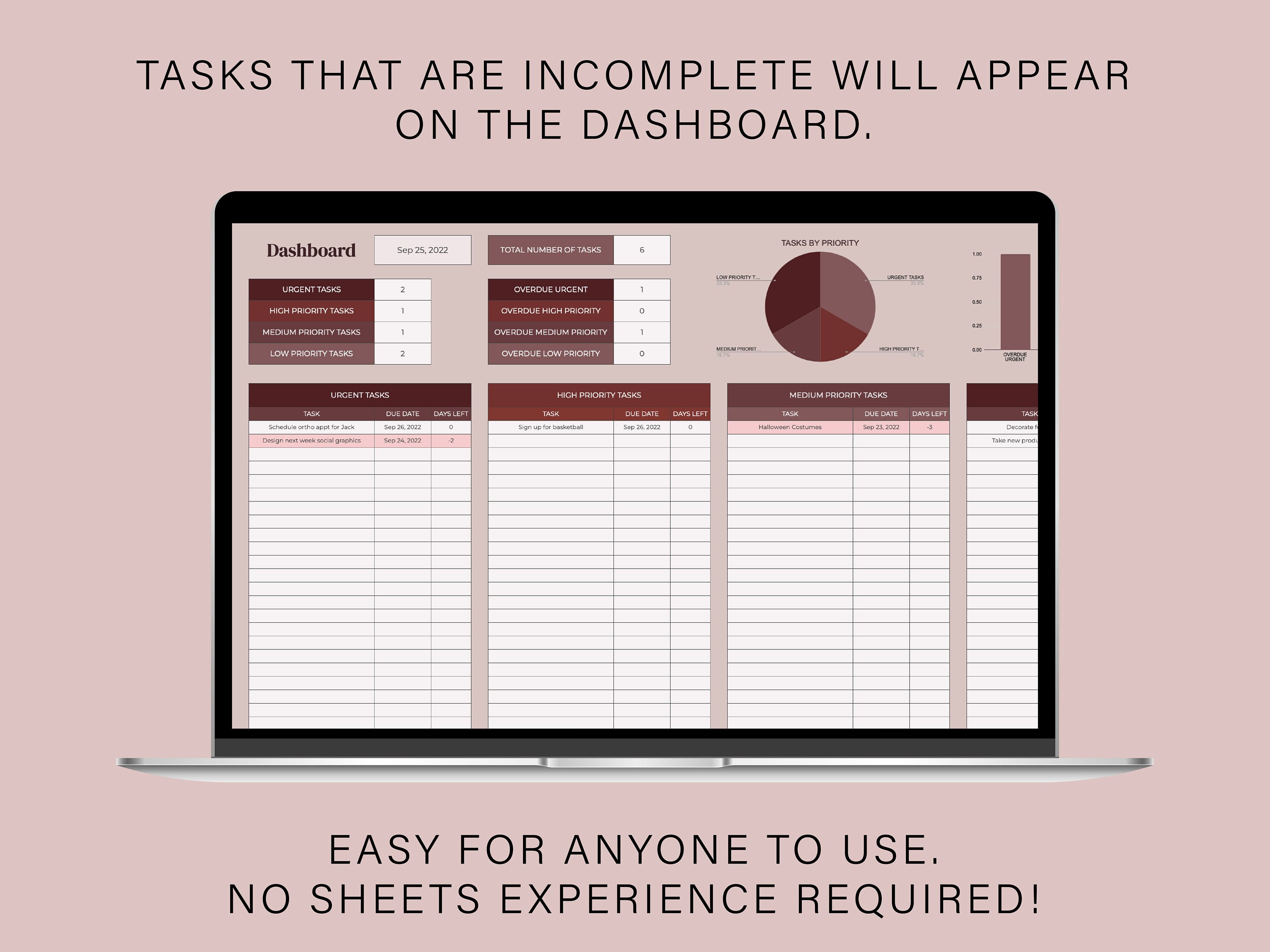 Task Tracking Spreadsheet | Task Planner | Digital to Do List | Google ...