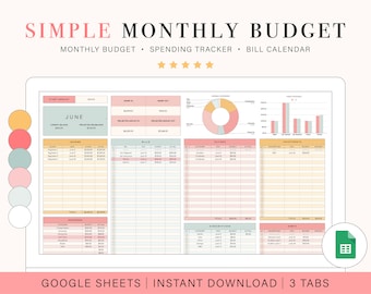 Monthly Budget Spreadsheet | Google Sheets Budget Template | Monthly Budget Planner