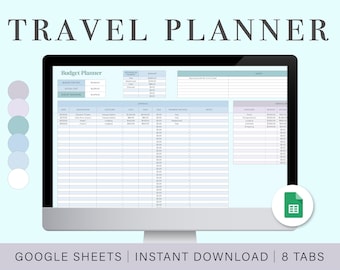 Digital Travel Planner | Google Sheets Spreadsheet | Packing List | Vacation Budget Planner | Trip Itinerary