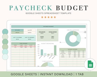 Paycheck Budget Spreadsheet for Google Sheets Template for Budgeting Paycheck Planner to Budget by Paycheck