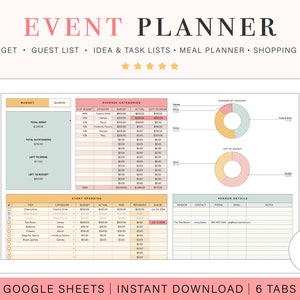 Event Planner Spreadsheet | Google Sheets Spreadsheet Template | Digital Party Planner