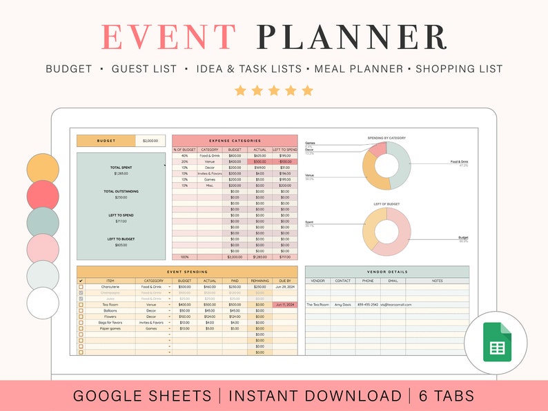 Event Planner Spreadsheet Google Sheets Spreadsheet Template Digital ...