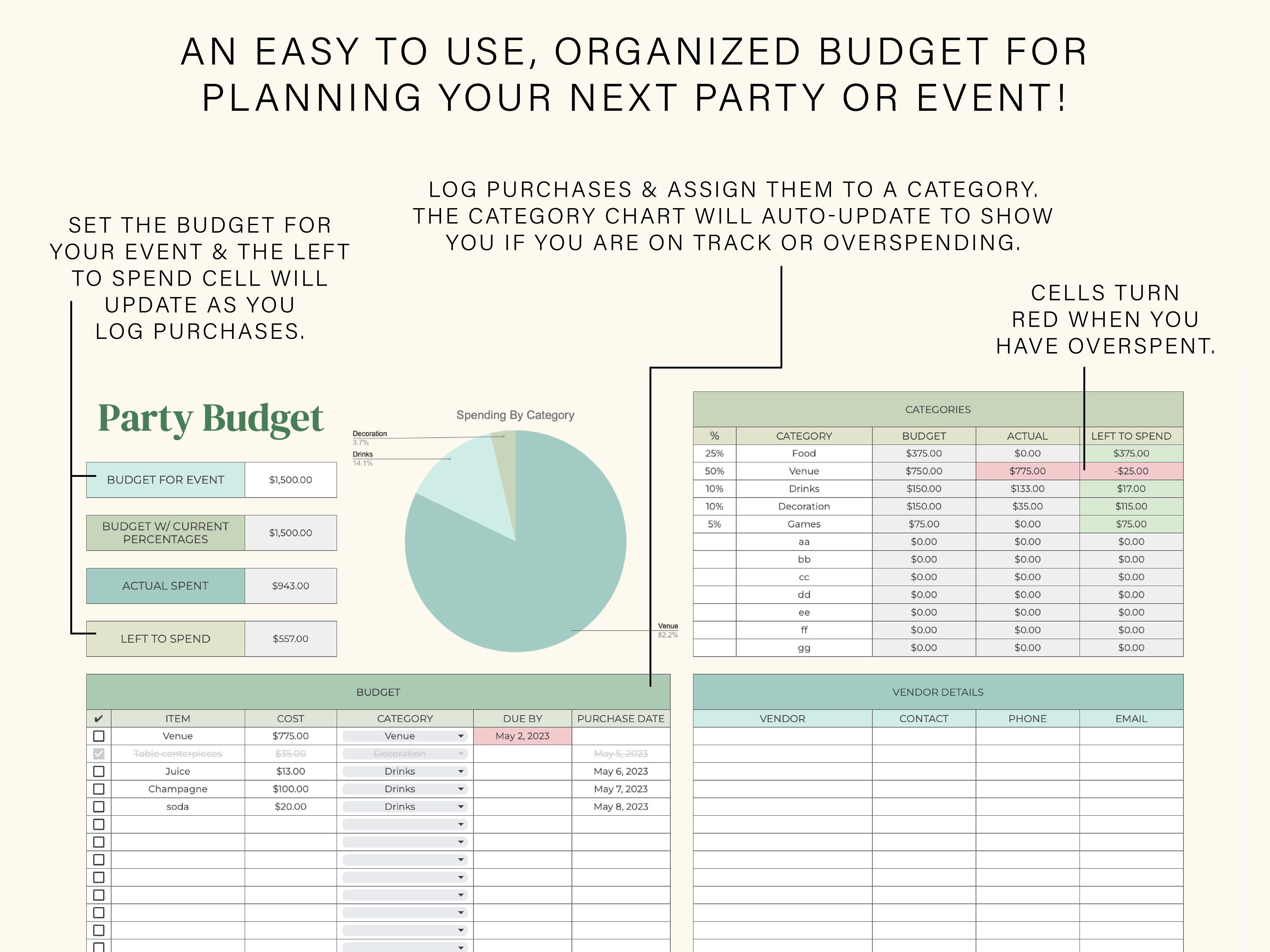 Event Planner Spreadsheet Google Sheets Spreadsheet Template Digital ...