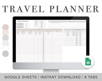 Digital Travel Planner | Google Sheets Spreadsheet | Packing List | Vacation Budget Planner | Trip Itinerary