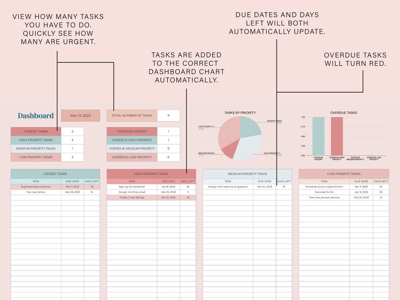 Task Tracking Spreadsheet Task Planner Digital to Do List - Etsy