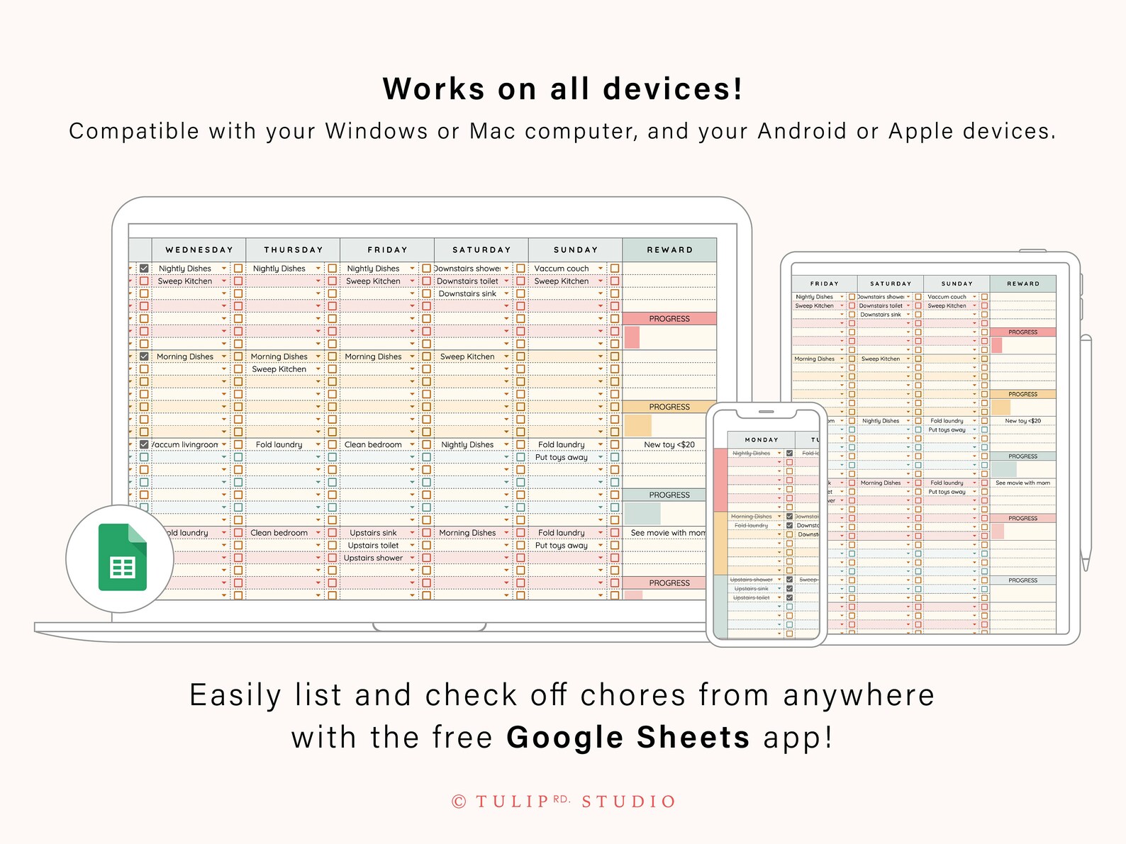 Family Chore Chart | Google Sheets Spreadsheet Template | Digital Chore ...